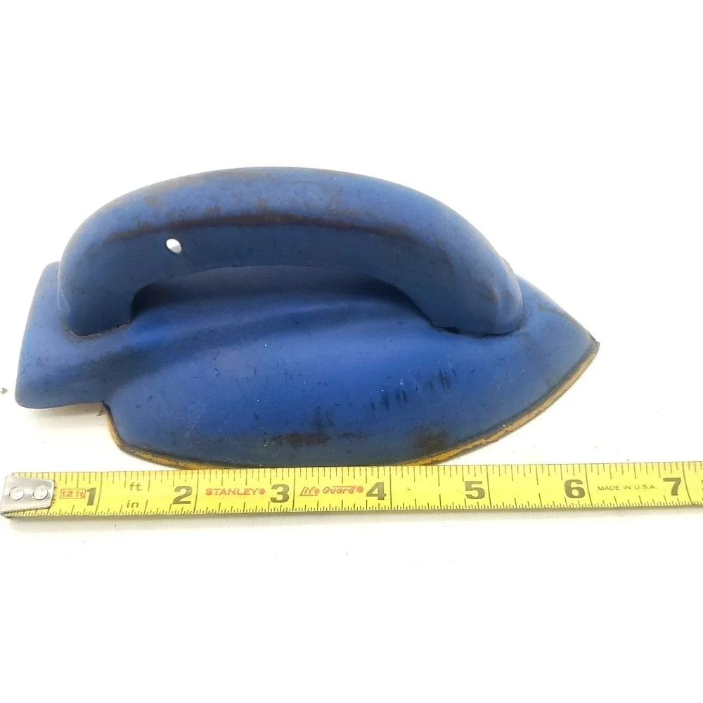Vintage Mid Century Modern Painted Tin Toy Blue Iron Pretend Play Childrens‎ Toy